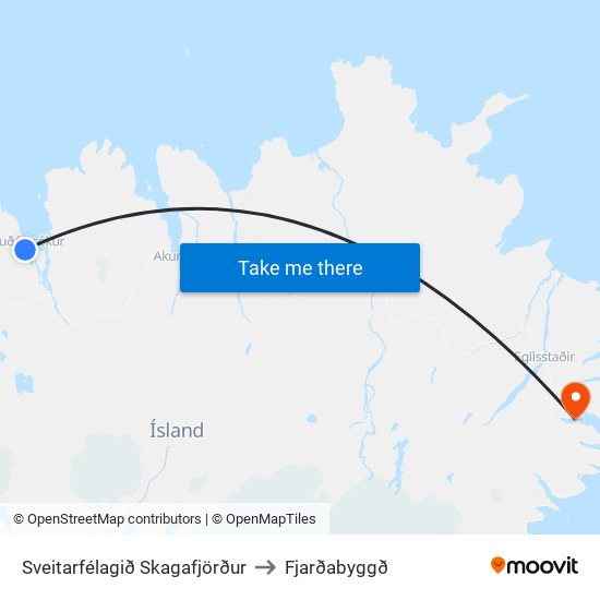 Sveitarfélagið Skagafjörður to Fjarðabyggð map