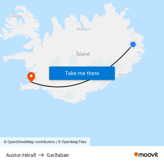 Austur-Hérað to Garðabær map