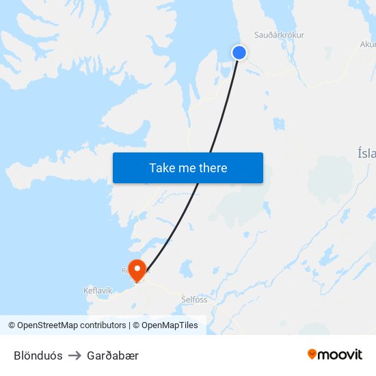 Blönduós to Garðabær map