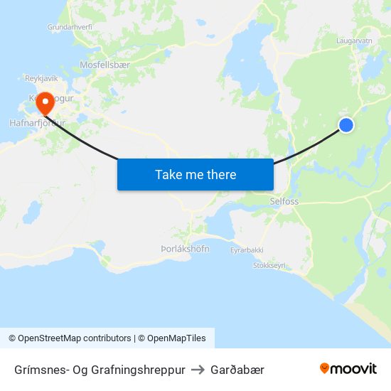 Grímsnes- Og Grafningshreppur to Garðabær map