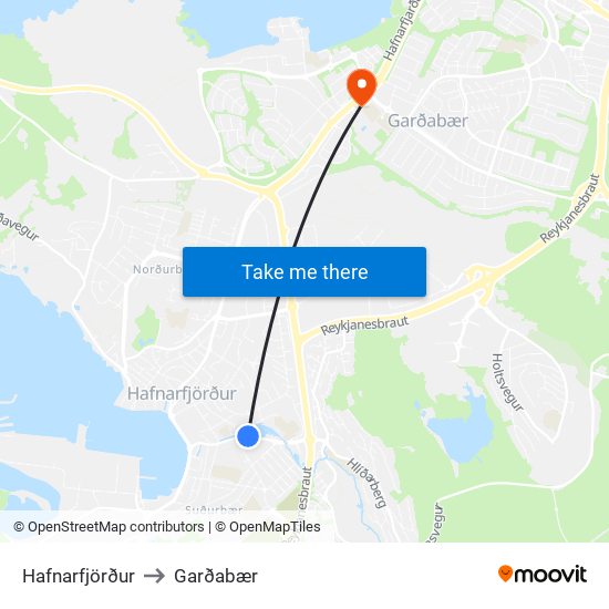 Hafnarfjörður to Garðabær map