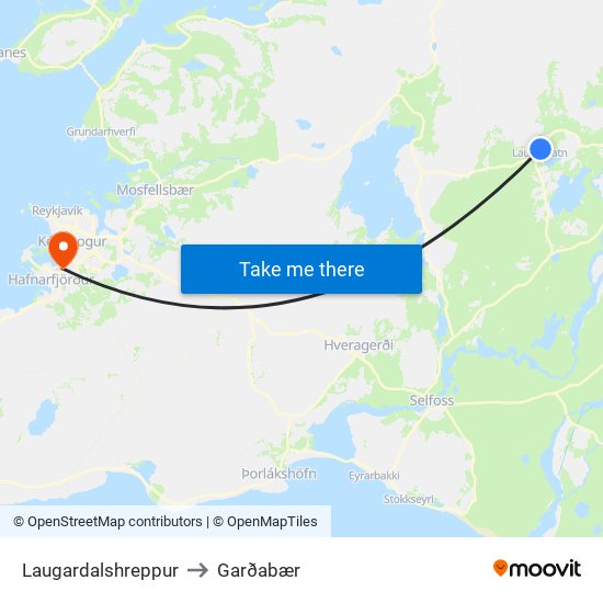Laugardalshreppur to Garðabær map