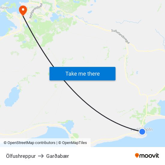 Ölfushreppur to Garðabær map