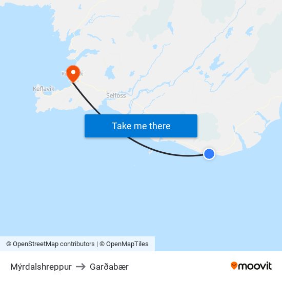 Mýrdalshreppur to Garðabær map