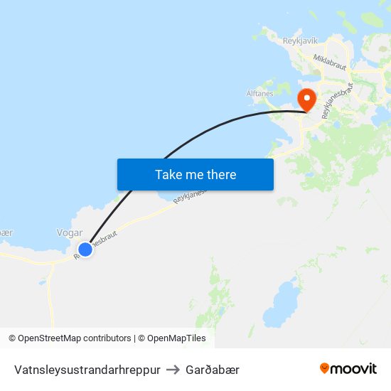 Vatnsleysustrandarhreppur to Garðabær map