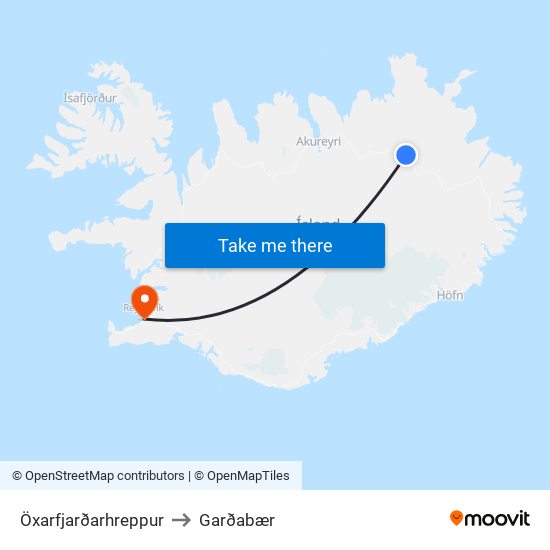 Öxarfjarðarhreppur to Garðabær map