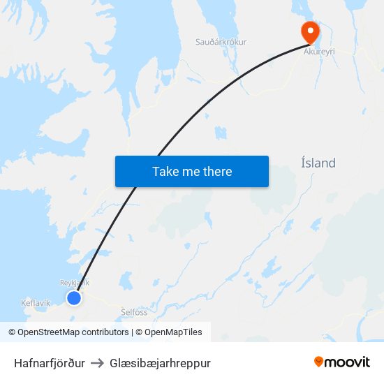 Hafnarfjörður to Glæsibæjarhreppur map