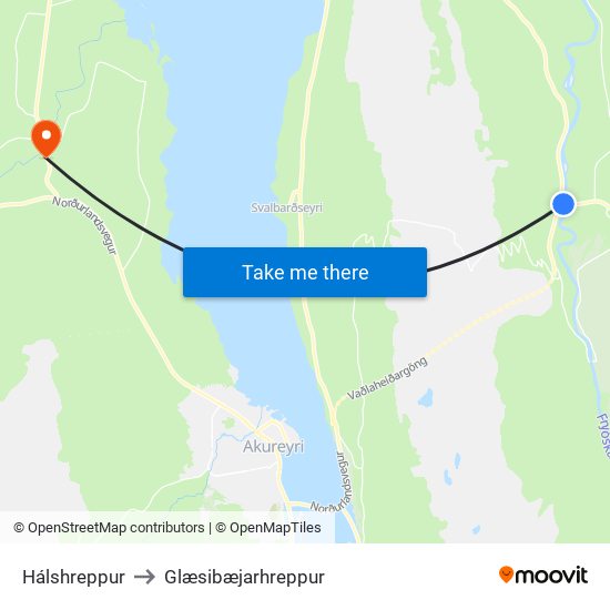 Hálshreppur to Glæsibæjarhreppur map