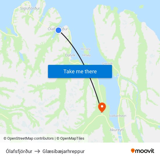 Ólafsfjörður to Glæsibæjarhreppur map