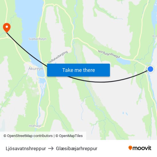 Ljósavatnshreppur to Glæsibæjarhreppur map