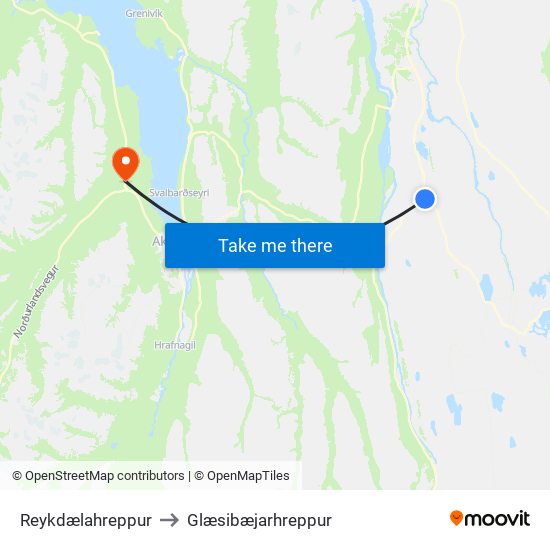 Reykdælahreppur to Glæsibæjarhreppur map