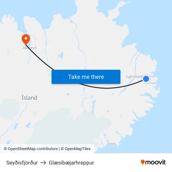 Seyðisfjörður to Glæsibæjarhreppur map