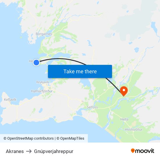 Akranes to Gnúpverjahreppur map