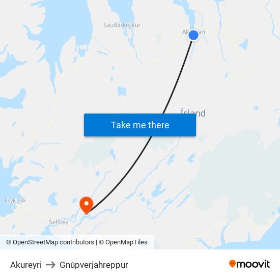 Akureyri to Gnúpverjahreppur map