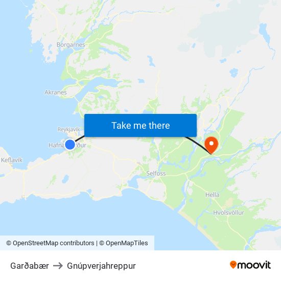 Garðabær to Gnúpverjahreppur map