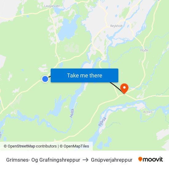 Grímsnes- Og Grafningshreppur to Gnúpverjahreppur map