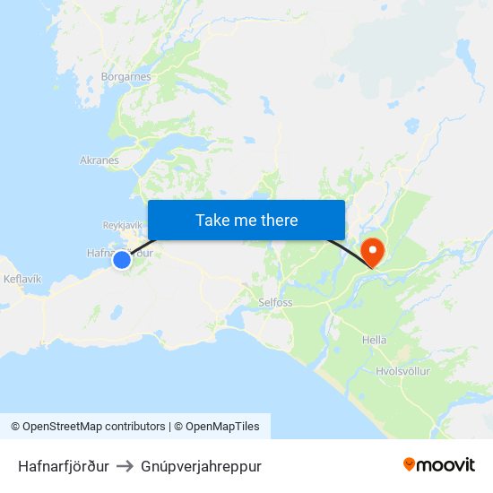 Hafnarfjörður to Gnúpverjahreppur map