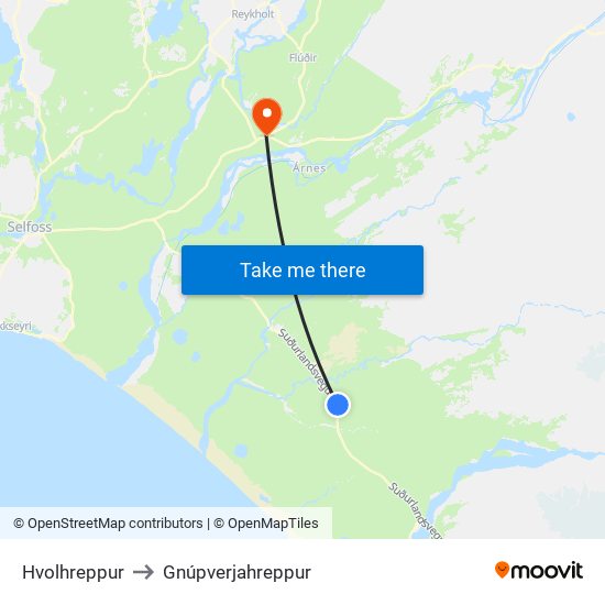 Hvolhreppur to Gnúpverjahreppur map