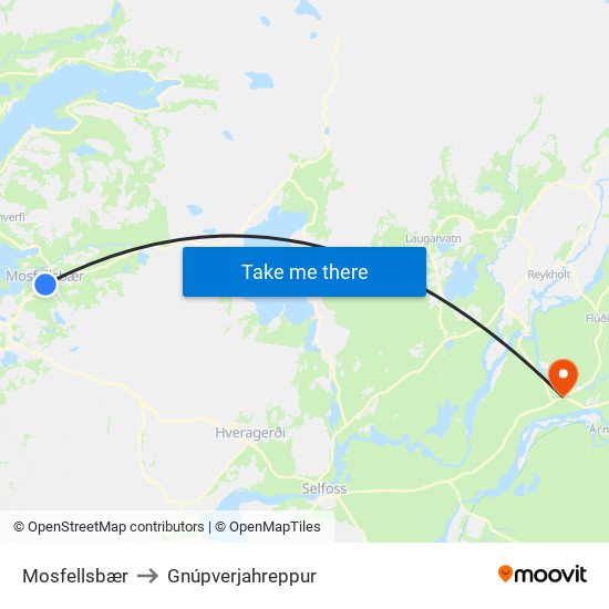Mosfellsbær to Gnúpverjahreppur map