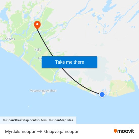 Mýrdalshreppur to Gnúpverjahreppur map