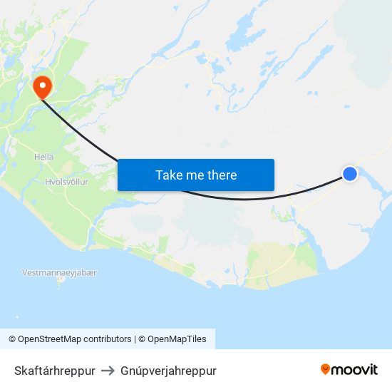 Skaftárhreppur to Gnúpverjahreppur map