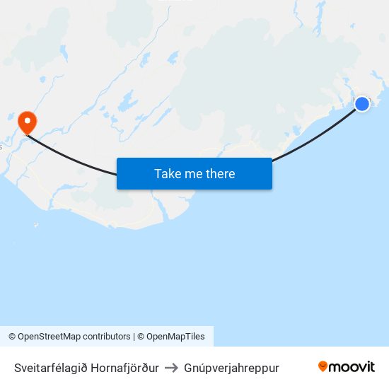 Sveitarfélagið Hornafjörður to Gnúpverjahreppur map