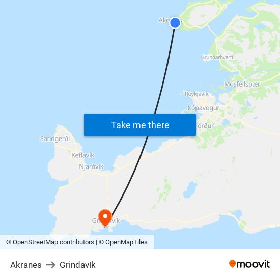 Akranes to Grindavík map