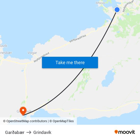 Garðabær to Grindavík map