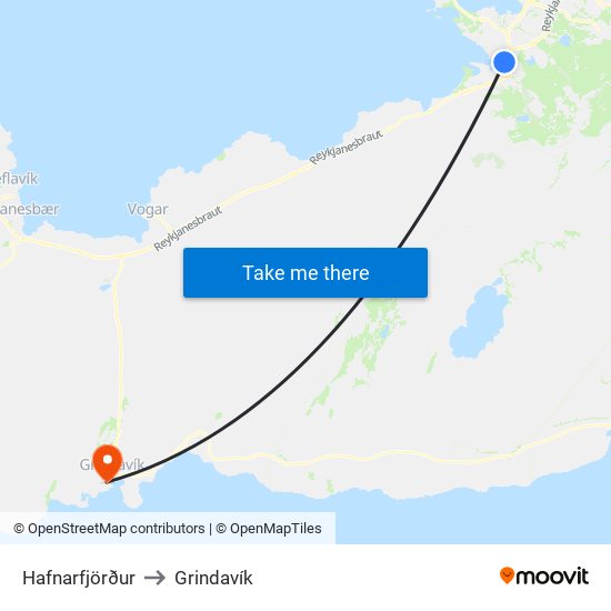 Hafnarfjörður to Grindavík map