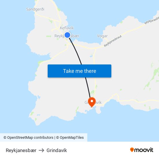 Reykjanesbær to Grindavík map
