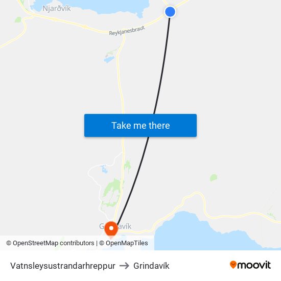 Vatnsleysustrandarhreppur to Grindavík map