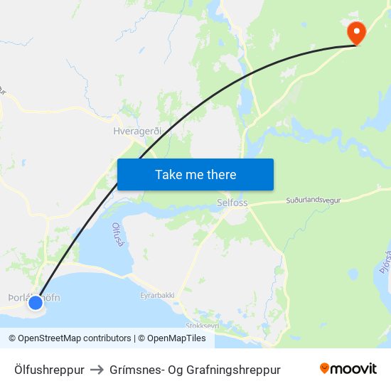 Ölfushreppur to Grímsnes- Og Grafningshreppur map