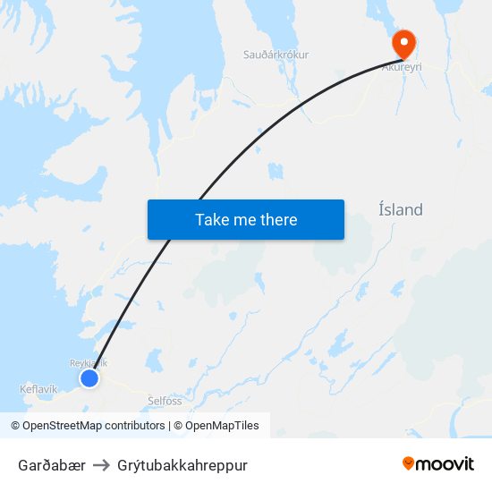 Garðabær to Grýtubakkahreppur map