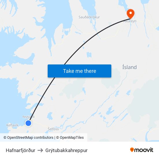 Hafnarfjörður to Grýtubakkahreppur map