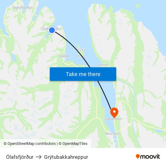 Ólafsfjörður to Grýtubakkahreppur map