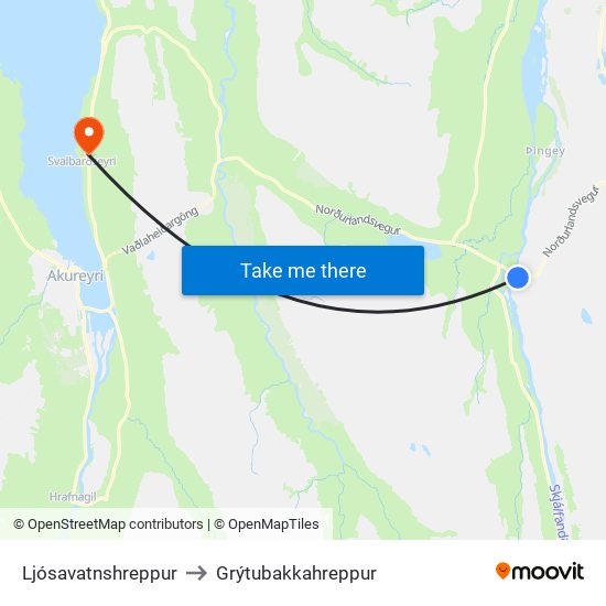 Ljósavatnshreppur to Grýtubakkahreppur map