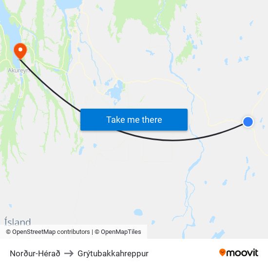 Norður-Hérað to Grýtubakkahreppur map