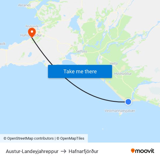 Austur-Landeyjahreppur to Hafnarfjörður map