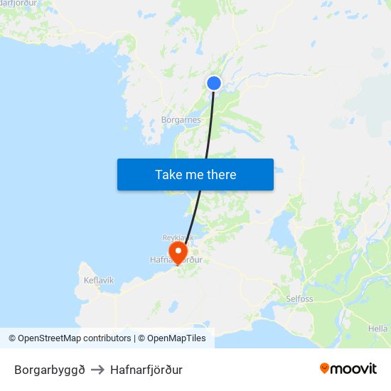 Borgarbyggð to Hafnarfjörður map