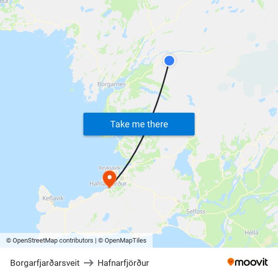 Borgarfjarðarsveit to Hafnarfjörður map