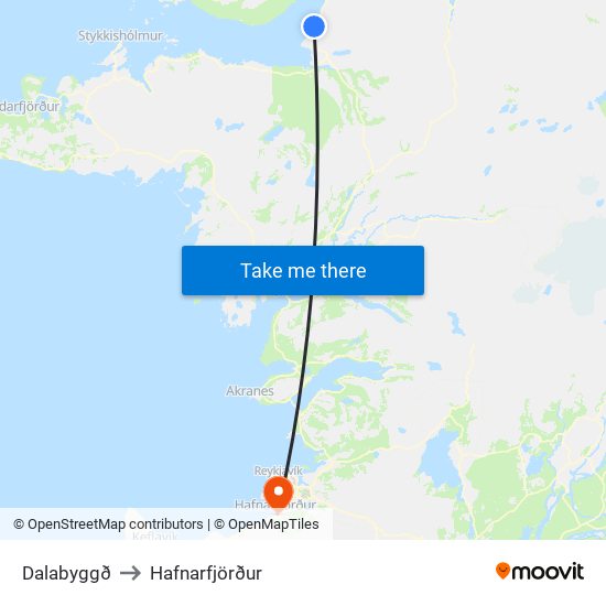 Dalabyggð to Hafnarfjörður map