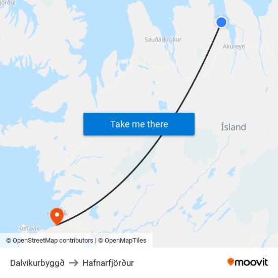 Dalvíkurbyggð to Hafnarfjörður map