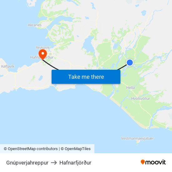 Gnúpverjahreppur to Hafnarfjörður map