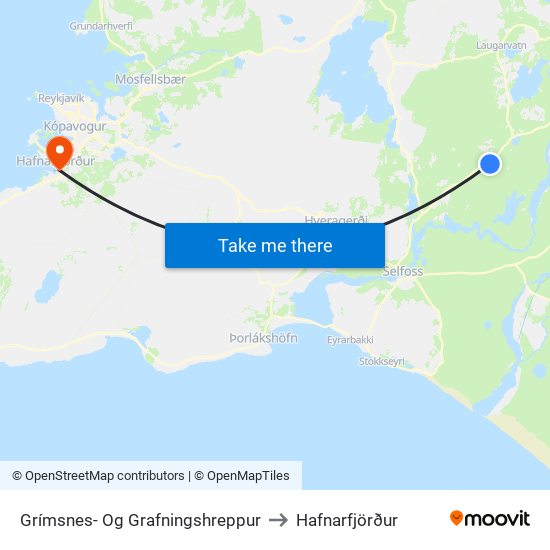 Grímsnes- Og Grafningshreppur to Hafnarfjörður map