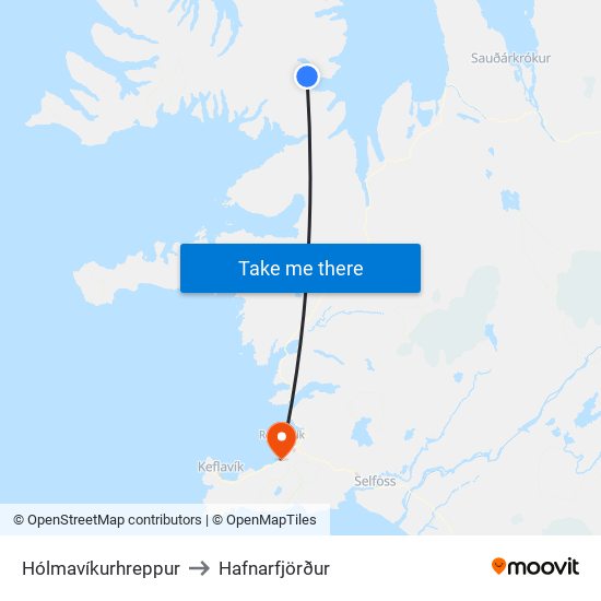 Hólmavíkurhreppur to Hafnarfjörður map