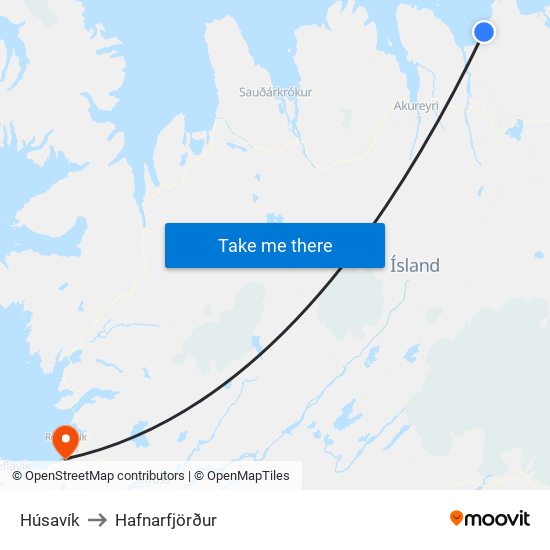 Húsavík to Hafnarfjörður map