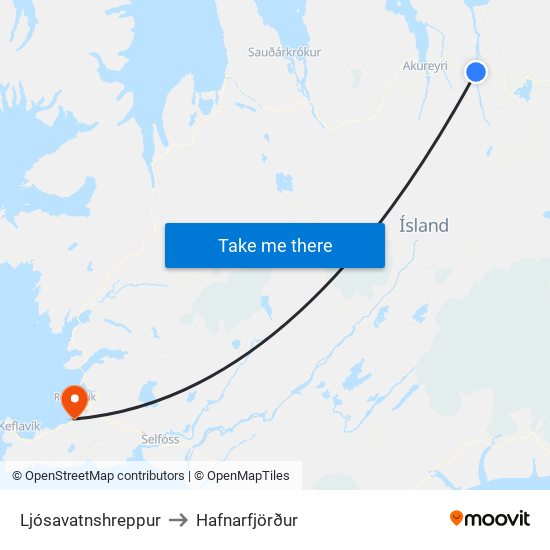 Ljósavatnshreppur to Hafnarfjörður map