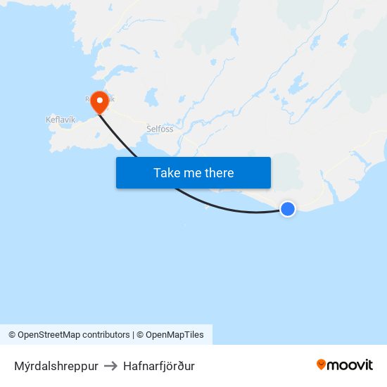 Mýrdalshreppur to Hafnarfjörður map