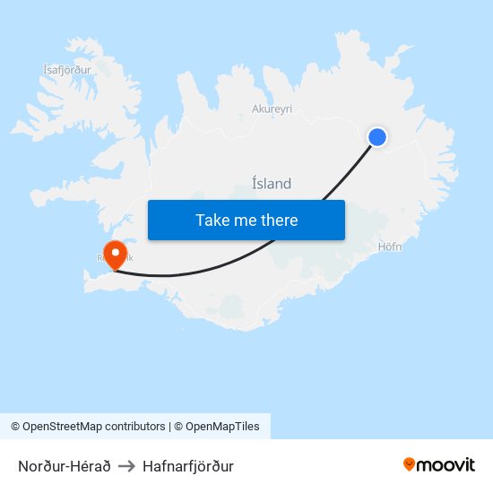 Norður-Hérað to Hafnarfjörður map