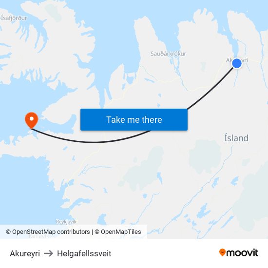 Akureyri to Helgafellssveit map